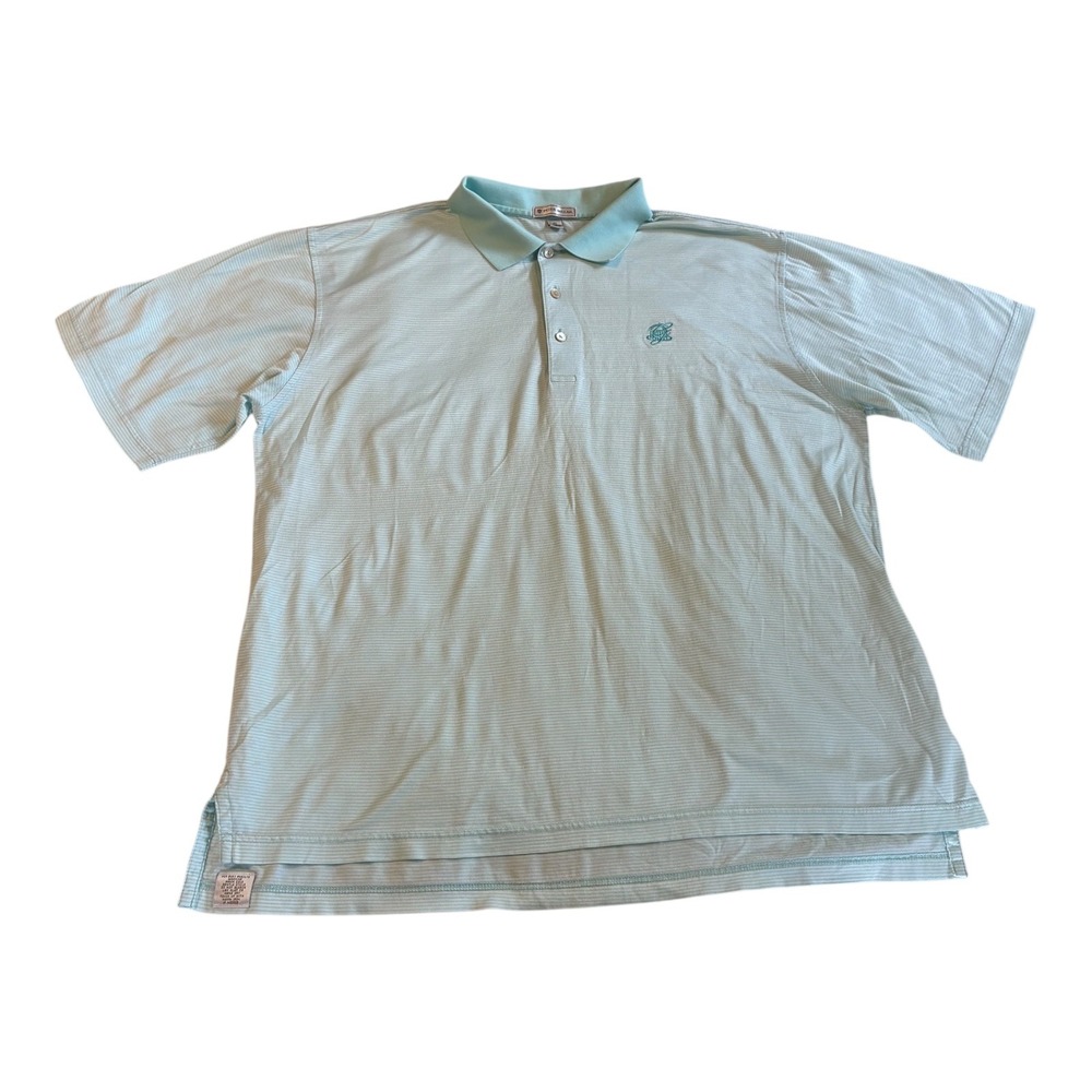 Peter Millar XL Polo Shirt Striped Light Blue Cotton Golf‎ Logo Greenbrier